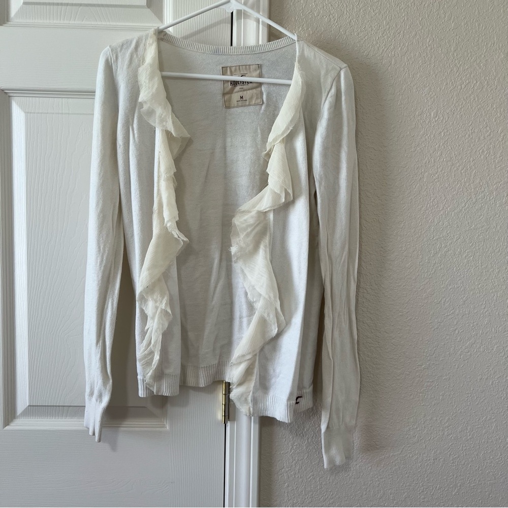 Y2K Hollister Cream Cascading Ruffle Open Front Cardigan - Medium